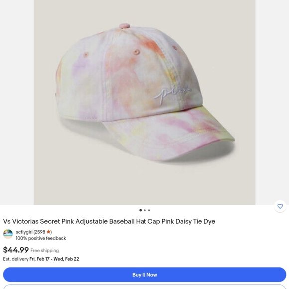 VICTORIA'S SECRET 'PINK' EMBROIDED LOGO TIE-DYE BALL CAP/ HAT ADJUSTABLE BACK - Picture 10 of 16